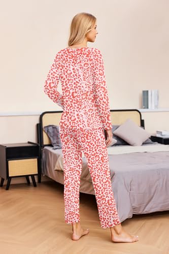 Image of Ekouaer Womens 2 Pack Pajama Set Long Sleeve Pajamas Top and Pants V Neck Pjs Set Soft Sleepwear Loungewear