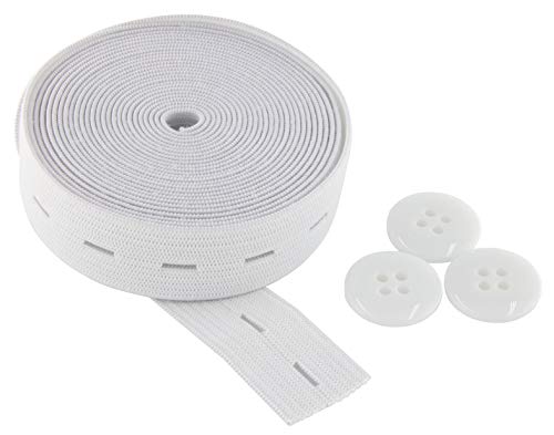 Flat Sewing Band Spool With Buttonholes, Elastic Stretchable, Ideal For Diy Waistbands And Necklines (White, 3/4 Inch × 3 Yards) #TOP19