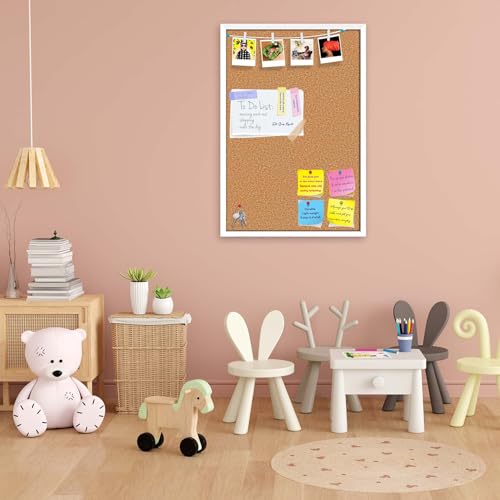 Image of ArtzFolio Cork Board | Bulletin Board Notice Pin Board | Vision Soft Board Combo with Thumb Push Pins & Sticky Notes | White Frame | 12 x 18 inch (30 x 46 cms)