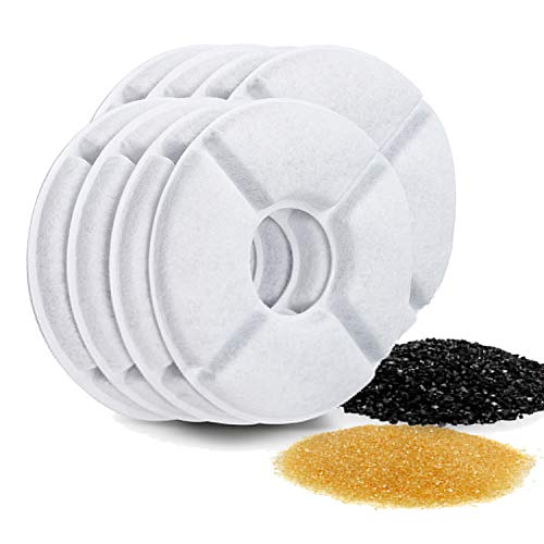 Hengu 8 Packs de Filtres à Charbon de Fontaine à Eau pour Chats (Cercle), Filtres de Remplacement avec Résine & Charbon Actif, Garder l'eau Savoureuse pour Fontaine Distributeur d'eau (8 Pcs) Cover