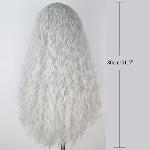 Yan Dream YM346 Old Lady Wig Long Wavy Wig Synthetic Natural Frizzy Silver Grey Hair Wig Granny Wig Movie Cosplay Costume Halloween Wigs Daily Replacement Wig Women Girls Men Wig thumb #1