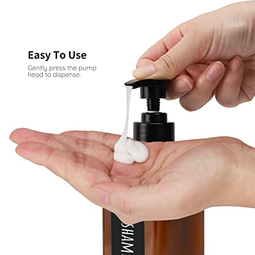 Image of Segbeauty Shampoo Bottles, 3pcs 16.9oz 500ml Refillable Pump Dispenser with Labels, Empty Reusable Plastic Press Bathroom Hotel Shower Containers for Shampoo Conditioner Body Soap Hand Soap Gel Amber