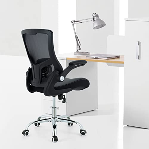 Office Chair - Pu Cushion Ergonomic Desk Chair With Adjustable Lumbar Support & Height Swivel Executive Conference Chair With Flip-Up Arms Mesh Back Home Office Desk Chairs Computer Task Chair #TOP6