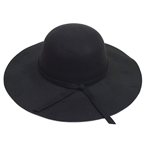 Nollia Women's Floppy Sun Hat with Bowknot - Wide Brim Fashionable Felt Hat, Black