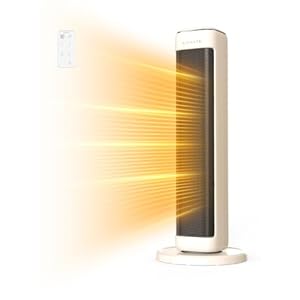 AIRMATE Calentador de espacio de 25 pulgadas para uso en interiores, habitación grande, calentador eléctrico de torre de cerámica con termostato, calentador oscilante de habitación con temporizador