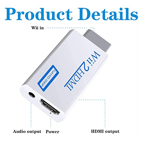 MEETTIKEY Adaptador Wii hdmi, Convertidor Wii A Hdmi, Adaptador Convertidor HD 1080p/720p con Audio De 3,5 Mm Y Salida Hdmi + Cable Hdmi De 1,5 M para Monitor Wii, TV, Proyector (Blanco) - imagen 4