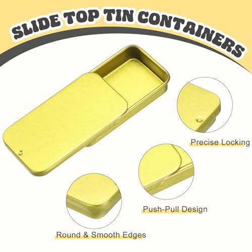 Image of uxcell 10Pcs Slide Top Tin Containers, Mini Metal Empty Tins Box with Sliding Lids, 2.4 inchx1.3 inchx0.4 inch Rectangular Storage Organizers for Lip Balm, Solid Perfume, Small Items, Golden