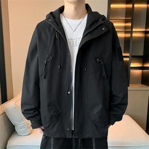 YTR6TW Male Clothes Spring Trendy Solid Color Jacket Youth Casual All-Match Hooded Loose Waterproof Coat2