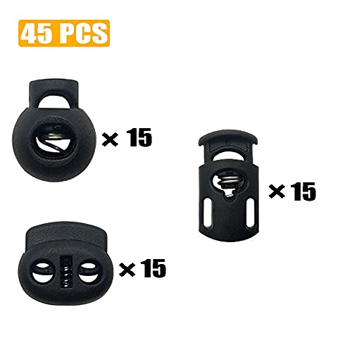 Yauende 45 Pcs Plastic Cord Locks End Spring Stopper, Spring Cord Toggle For Drawstrings, Bags, Mask Adjustment, Clothing, Black #TOP1