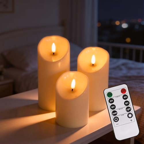 Lot de 3 Bougies LED Rechargeables avec Télécommande - Flamme Vacillante Réaliste, Hauteurs 10/12.5/15 cm - Idéales pour Décoration Maison, Mariage,...