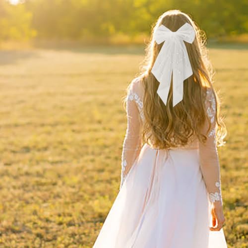 iwontalersy Brautschleier Kurz,Schleier Braut Haarschleife,JGA Schleier Braut mit Perlen und Haarspange Weißer Elegante Tüll,Perfekt für Hochzeit und Besondere Anlässe