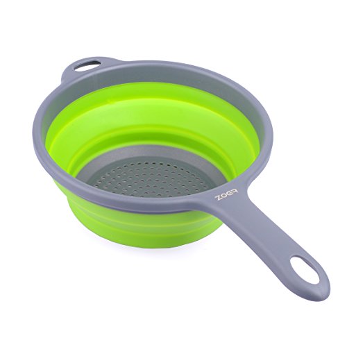 Zoer Kitchen Foldable Pasta Strainers,Collapsible Colanders With Handles,Space-Saver Folding Silicone Strainers Colander,Capacity Of 2 Quart (Green) #TOP2