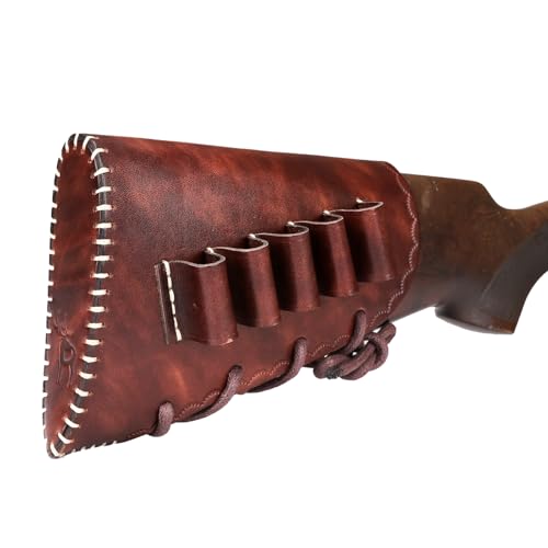 TOURBON Leather Recoil Pad Buttstock Sleeve Shotgun Cheek Rest with 5 Round Ammo Carrier Holder