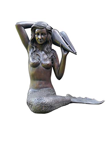 Antike Fundgrube Wasserspeier Wasserspiel Bronze Figur Meerjungfrau für den Garten H: 48cm (6638)