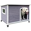 44″ Wooden Large Dog Houses Outdoor Indoor, Waterproof Dog Houses Outside with Window Dog House for Small to Large Sized Dogs-Grey