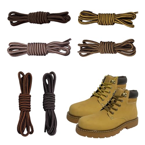 XNBTFK 6 Pairs Round Work Boot Laces Heavy Duty, Round Boot Laces for Walking Boots Heavy Duty, Durable Shoelaces for Hiking, Walking, Wear-Resistant and Sturdy