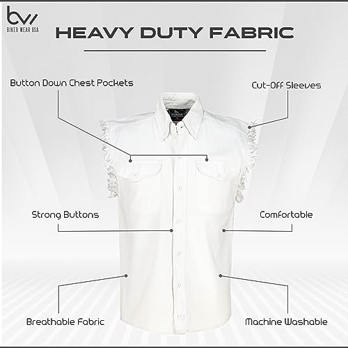 100% Cotton Denim Shirt- Sleeveless Shirt with Pockets & Cut-Off Sleeves4