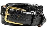 Andrew Men's Dress Belt Solid Brass Buckle (Gold) Italian Calfskin Genuine Leather Dress Belt 1-1/8'(30mm) Wide (Alligator Black, 38)