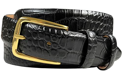 Andrew/Armando - Dress Belt Solid Brass Buckle (Gold & Silver) Genuine Full-Grain Cowhide Leather Belt 1-1/8