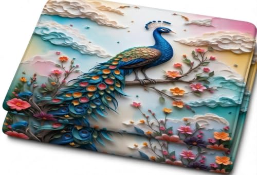 Image of RUMPS 7D HD Digital Printed Peacock King Size Bedsheet with 2 Pillow Covers | Premium Floral Peacock Designer Bedding Set | Luxury Bedroom Decor Collection | Size 90x100 Inches