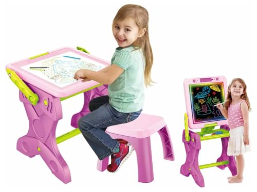 Coleprofe Pupitre Rosa 2 En 1 Con Luz Led Y Taburete