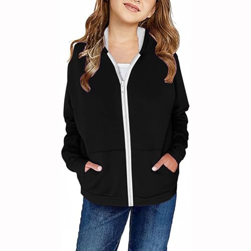 Sweatshirts for Girls, Hoodies for Tweens Fleece Lined Casual Zip Up Jacket Hooded Casual Fall Coat with Pockets2