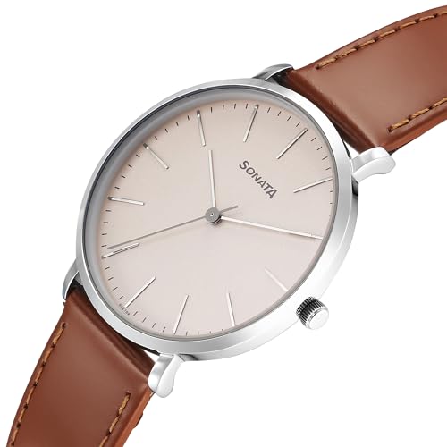 Image of Sonata Ascent Quartz Analog Other Brown Dial Watch for Men, Band: Brown