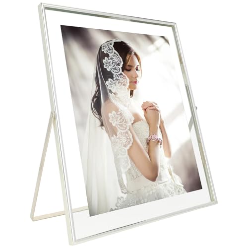 AhaGo Silver Floating Frame (10'x12', Vertical), For Picture 9x11, 8.5x11, 8x10, Tabletop Shelf...