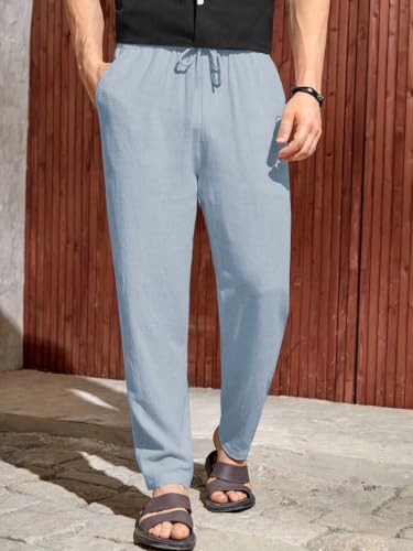 Image of TOPLOT Men's Premium Linen Blend Pants | Lightweight Breathable Fabric | Elastic Waist with Drawstring | Straight Fit | Side Pockets | Perfect for Casual, Holidays & Travel (5268)