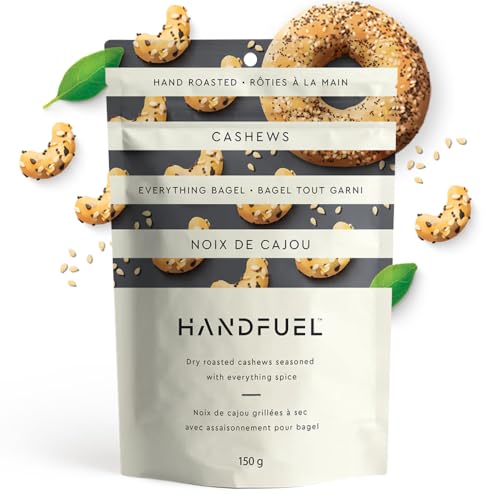 handfuel - Handfuel Everything Bagel Cashews, Hand Roasted Salted Cashews, 7g of Protein, Non-GMO, Vegan Friendly, Plant Based Flavoured Nuts, Gluten Free - 150 Grams