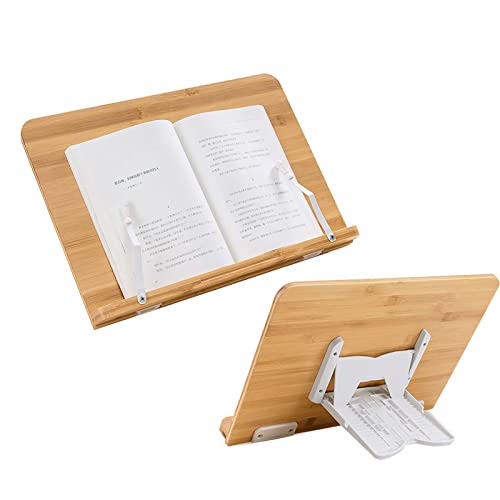 Porta Libros Para Leer Manos Libres Soporte De Libro De Cocina De Bambú Para Tabletas PortáTiles De Recetas Soporte De Lectura De Bambú Para Escribir Mecanografiado, Altura Ajustable 16 Cover