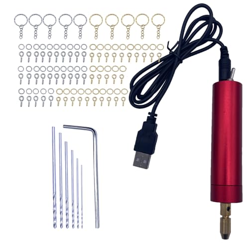 Image of Dokoshia USB Mini Electric Drill Set for Resin Aluminum Rotary Tool with 6 Drill Bits Electrical Handheld Pin Vise Kit for Small DIY Drilling Projects Keychain Crafts Making (Red, Drill Press)