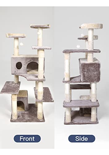 Hyabi Cat Tree Cat Tower 56 Inch Cat Tree Cat Tower, Sisal Cat Grab Post, Kitten Game House Kitten Activity Center (Light Gray) #TOP3