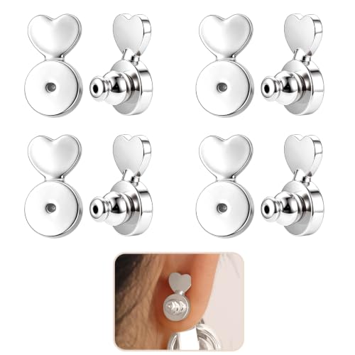 8PCS White Gold Earring Backs for Droopy Ears Hypoallergenic Adjustable Heavy Earrings Lifters Backs