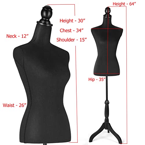 Female Dress Form Mannequin Torso Adjustable Height Mannequin Body with Tripod Stand for Clothing Dress Jewelry Display, Black - Thumbnail 7