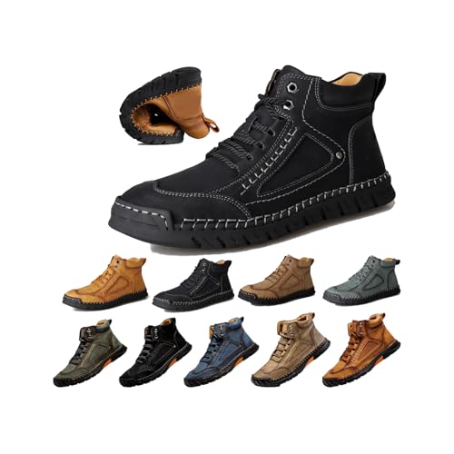 Mens Work Shoes, Men's Casual Leather Handmade Non-Slip Arch Support Loafers,Mens Slip On Shoes