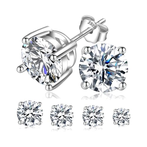 Jewelry Moissanite Stud Earrings For Women, 0.2-8CT Four-Prong S925 Sterling Silver Unisex Earring, (D Color VVS1 Clarity Moissanite) Hypoallergenic 14K White Gold/Gold Plated Earrings For Men Women Gift