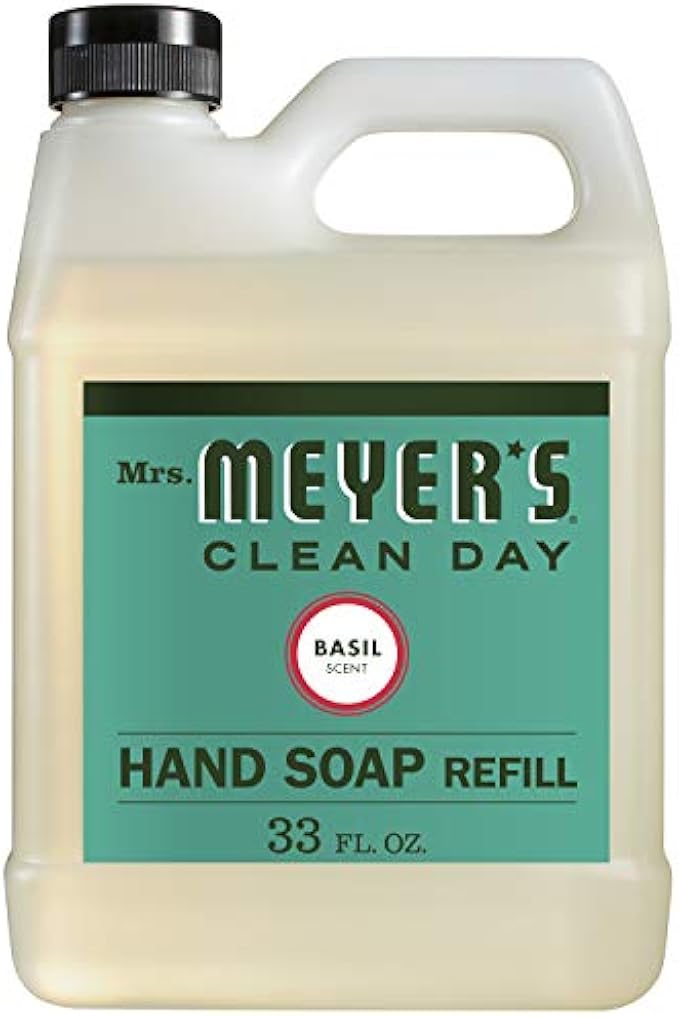Mrs. Meyer's Hand Soap Refill, Made with Essential Oils, Biodegradable Formula, Basil, 33 fl. oz