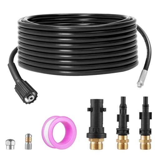 Hydro Jetter, alcantarillado | Kit de alcantarillado para lavadora a presión, 49,21 pies, herramienta de limpieza de boquillas rotativa, limpiador de tubos de manguera para baño