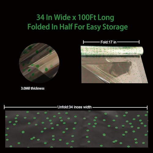CMFYHM Clear Cellophane Wrap Roll (34" x 100'Ft) Green Polka Dot Cellophane for Treats, Gifts, Baskets, Flowers, Birthday Party, Easter, Christmas Decorations by CMFYHM - Image 2