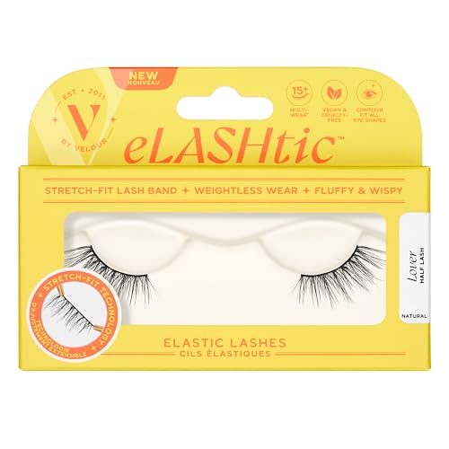 eLASHtic™ Lashes, Half Lashes, Strip Eyelashes, Natural Wispy Lashes, Fake Eyelashes, Elastic Lash Band, Flared & Natural Volume (Lover) Half Lash