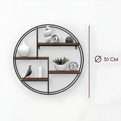 Image of Dime Store Metal Round Floating 4-Tiers Shelves Wooden Bookshelf for Home Wall Decorative Racl Shelf for Living Room & Bedroom (Black & Brown)