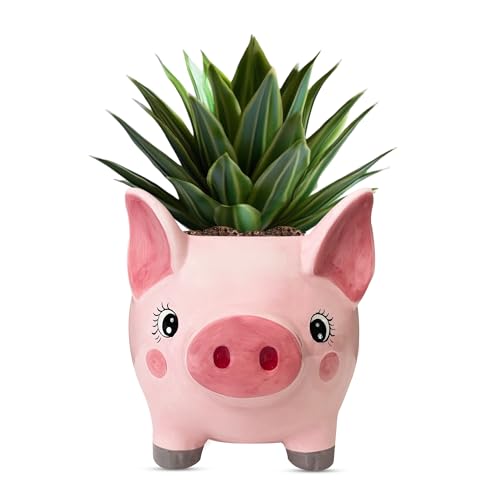 Sixdrop Pig Planter Pot - Boar Utensil Holder Party Accessories - Flower Succulent Plant Pot - Indoor Outdoor Garden Backyard Patio Pig Theme Ceramic