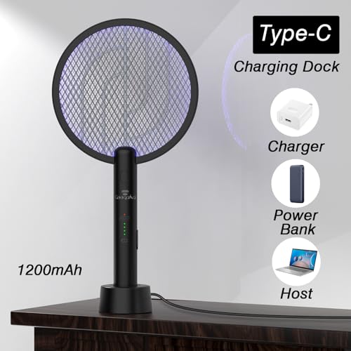 Image of Bug Zapper Racket, 2 Mode Fly Swatter USB Rechargeable, 4000V Electric Fly Zapper with 3 Layer Safety Mesh,Electric Racket for Kitchen, Home, Garden and Outdoors(2 Pack