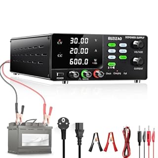 RUZIZAO Alimentatore da Banco 30V 20A 600W Alta Potenza, Per la 6V 12V 24V Ricarica Della Batteria etc. Alimentatore da Laboratorio, Funzione di Archiviazione Dati,Uscita pulsante,Pulsante OCP