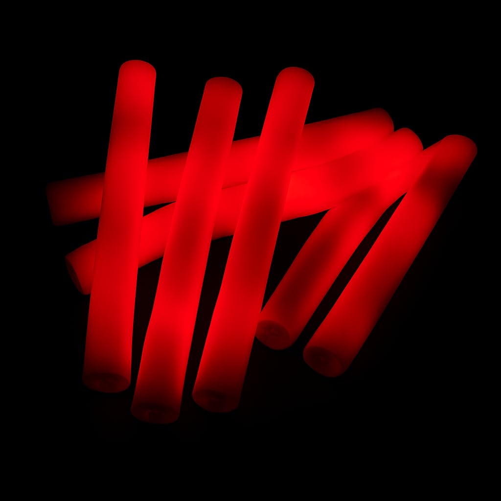 Zenda Club - Lote de 100 palos luminosos LED 48 cm rojo - Palo luminoso de espuma - 3 modos (parpadeo rápido, lento, alternativo) - Ideal para fiestas, conciertos, festivales, aniversarios