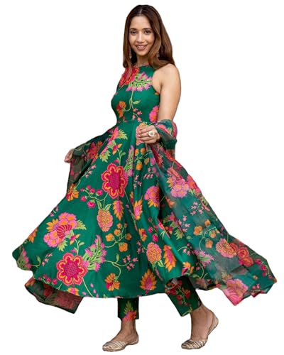ANNI DESIGNER Womens Cotton Blend Printed Anarkali Kurta with Pant & Dupatta (Tanujashri Green_XL_Green_X-Large) (B0D5VMGG85) Amazon Price History, Amazon Price Tracker