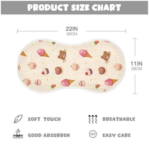 Bolaz Baby Burp Cloths 2 Pack,Little Bear Ice Cream Pattern,Feeding Cloths Face Towel Super Absorbent Soft Cotton Burping Rags Feeding Bibs3