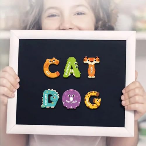 Image of Mini Leaves 26 Piece Animal Themed Magnetic Capital Alphabet Letters for Kids | Early Educational Toys for 3+ Years | Fridge Magnets for Kids for whiteboard