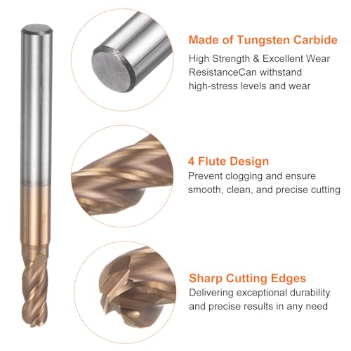 Image of HARFINGTON Ball Nose End Mill 4 Flute 7 /32 inch Diameter 1 /4 inch Shank Tungsten Carbide TiAlN Coated Spiral CNC Router Bits 5 /8 inch Cutting Length Single End Ball Cutting Tool for Carving Engraving